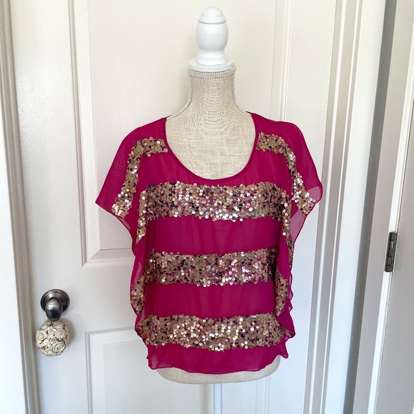 Rampage | Y2K Magenta Sheer Sequin Blouse, Size S - Picture 1 of 12